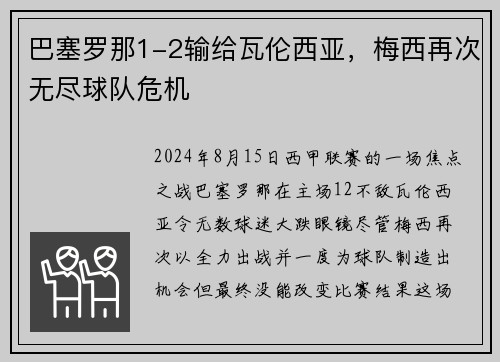 巴塞罗那1-2输给瓦伦西亚，梅西再次无尽球队危机